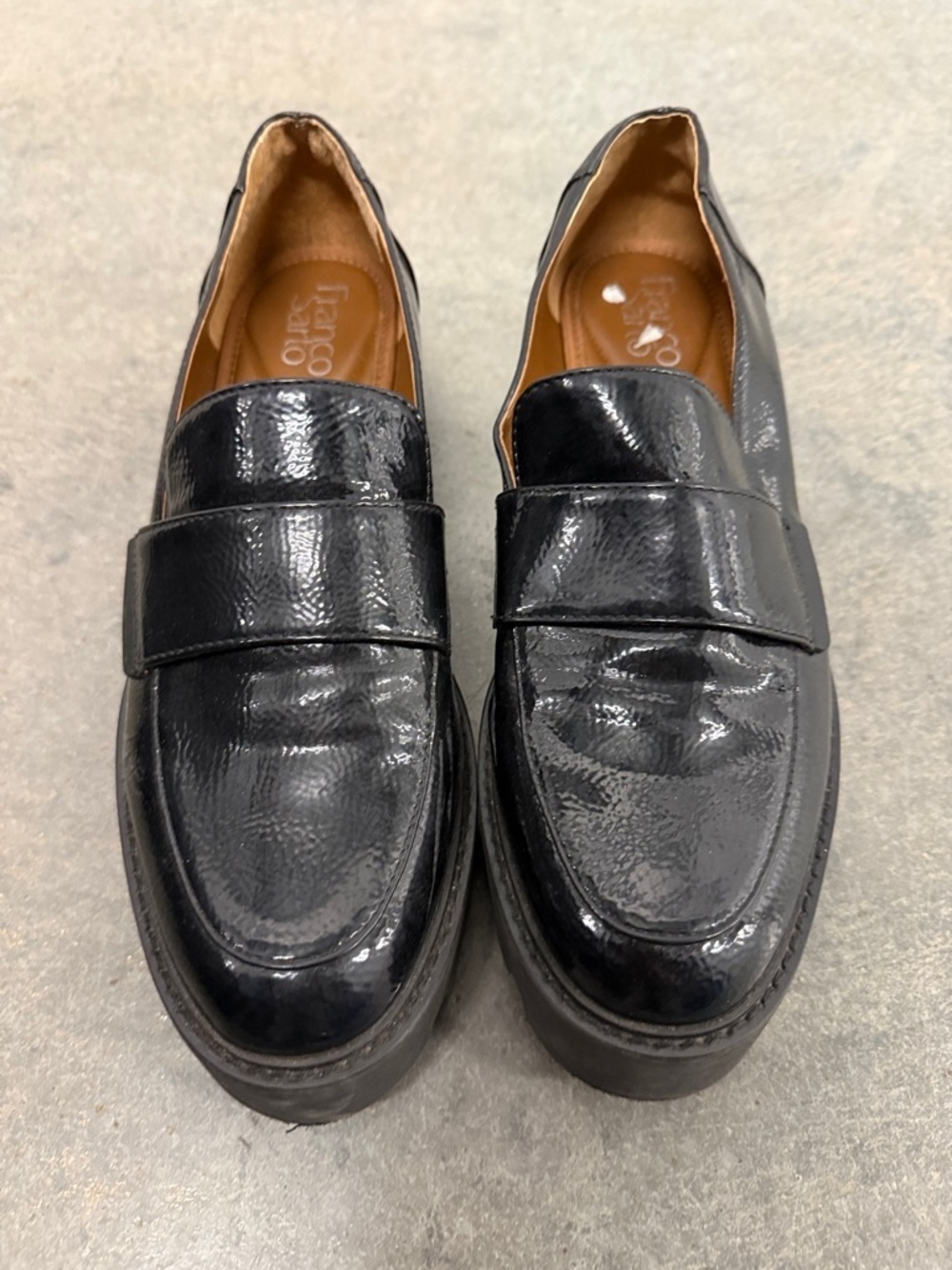 Franco Sarto Black Patent Leather platform loafers